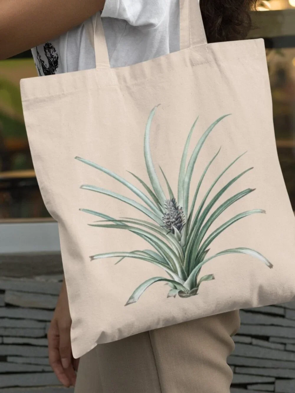 Pineapple Vintage Botanical Print Graphic Canvas Tote Bag